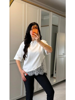 Mç Plus Kısa Kollu Bısıklet Yakalı Dantel Detaylı Vıskon Ikı Iplık Bluz