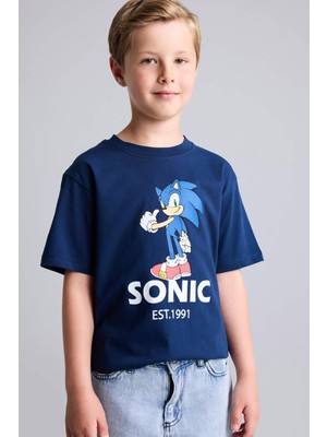 DeFacto Sonic The Hedgehog Lisanslı New Regular Fit Bisiklet Yaka Kısa Kollu Lacivert Tişört Erkek Çocuk H8435A826HS