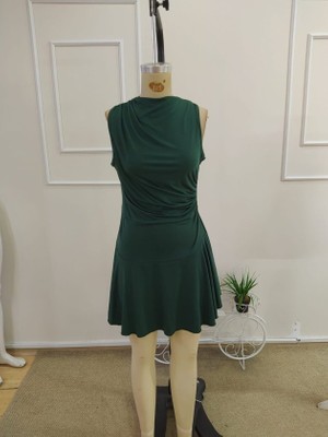 Emh Store Kadın Kolsuz Yarı Balıkçı Yaka Kısa Sandy Elbise