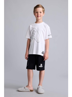 DeFacto %100 Pamuk PlayStation Lisanslı Regular Fit 2'li Beyaz Pijama Takımı Erkek Çocuk H8202A826HS