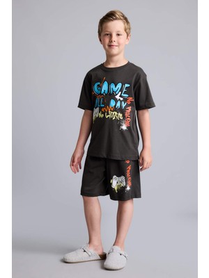 DeFacto %100 Pamuk 2'li Pijama Takımı Kısa Kollu Pijama Üstü Şort Pijama Altı Erkek Çocuk H5400A826HS