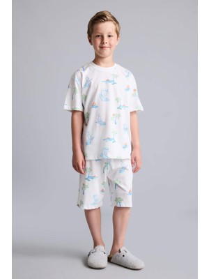DeFacto %100 Pamuk Dinazor Desenli 2'li Ekru Pijama Takımı Erkek Bebek H5396A826HS
