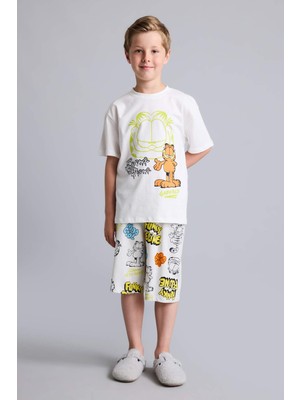 DeFacto %100 Pamuk Garfield Lisanslı Regular Fit 2'li Beyaz Pijama Takımı Erkek Çocuk H8146A826HS