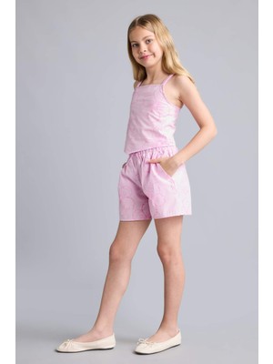 DeFacto Regular Fit Poplin Çiçekli Pembe Şort Kız Çocuk I0123A826HS