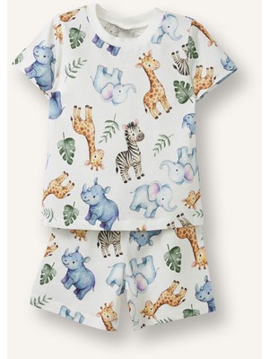DeFacto Hayvan Baskılı 2'li Ecru Pijama Takımı Erkek Bebek H4032A526HS