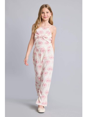DeFacto Wide Leg Kırışık Dokulu Kumaş Ecru Pantolon Kız Çocuk H7054A826SM