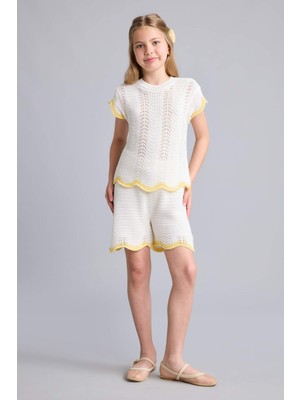 DeFacto Regular Fit Ajurlu Sarı Biyeli Ekru Şort Kız Çocuk I1506A826HS