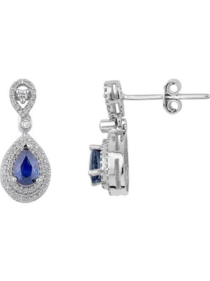 İryum 0.41 Karat Pırlantalı Damla Safir Küpe PE099-1