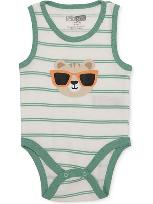 Hellobaby Erkek Bebek Body Hayvan Baskılı Çıtçıtlı Bisiklet Yaka Kısa Kol
