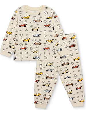 Hellobaby Erkek Bebek Pijama Takımı Araba Baskılı Bisiklet Yaka Uzun Kol Reçme