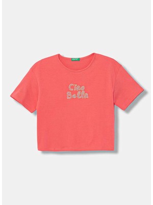 United Colors Of Benetton Turuncu Kız Çocuk Baskılı T-Shirt 35RYC10TM