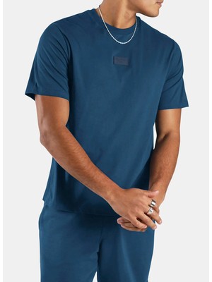 Reebok 100253070 Sılıcone Badge T-Shırt Mavi Yuvarlak Yaka Regular Fit Düz Erkek T-Shirt