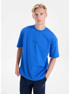 gmg firenze Gmg Fırenze Mavi  Erkek Regular Fit Yazı Baskılı T-Shirt GU26MSS03048
