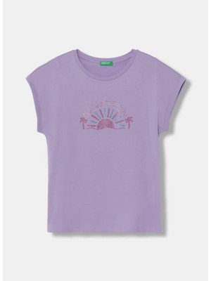 United Colors Of Benetton Lila Kız Çocuk Baskılı T-Shirt 3I1XC10TT