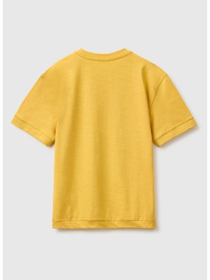 United Colors Of Benetton Sarı Erkek Çocuk Baskılı T-Shirt 3SDLC10TU