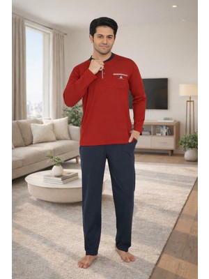 Formo Premıum Erkek Pamuklu Yüksek Kalite Düğmeli Sıfır Yaka Cepli Battal Pijama Takımı