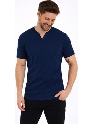 Uomo Park Henley Tişört Basic Casual T Shirt 2124