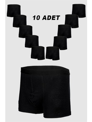 Nacar Store 10\'lu Erkek Siyah Pamuklu Likralı Boxer Ekonomi Paketi