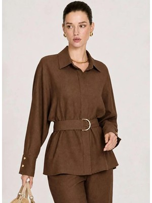 Mizalle Kahverengi Kadın Bol Kesim Tunik M2MZ1030210251