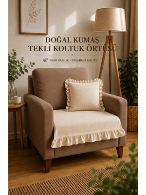 YUNUSOĞLU HOME Fırfırlı Ham Bez Koltuk Örtüsü Tekli Berjer ve Kanepe Koruyucu Krem 90 cm x 110 cm