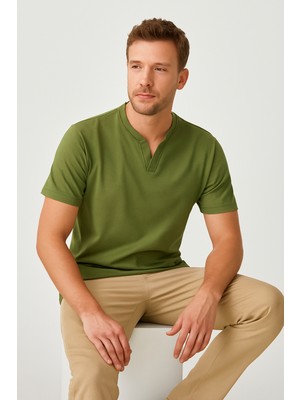 Uomo Park Henley Tişört Basic Casual T Shirt 2124