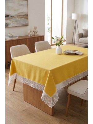 Rona Home Su Geçirmez Leke Tutmaz Masa Örtüsü Dantelli Silinebilir Kumaş Sofra Örtüsü Sarı