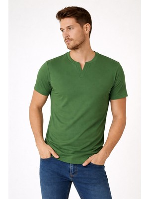 Uomo Park Henley Tişört Basic Casual T Shirt 2124