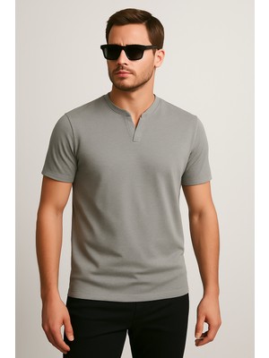 Uomo Park Henley Tişört Basic Casual T Shirt 2124