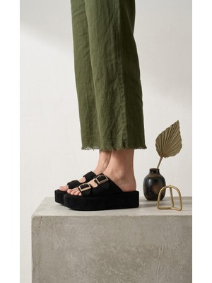 Melinta Shoes Melinta Süet Çift Bantlı Kadın Terlik