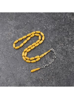 Lapisdo Sıkma Kehribar Usta Işi Imzalı Gümüş Kaplama Püskül Kapsül Kesim 6X12MM Tesbih