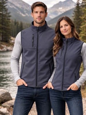 Toker Tekstil Softshell Yelek Rüzgar ve Su Geçirmez Kolsuz Füme Renk Günlük Kullanım İçin Casual