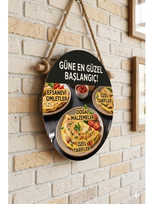 Mayeka Omlet Temalı Cafeler Kahvaltıcılar Restoranlar Için Ahşap Duvar Kapı Dekoratif Süs Tablo