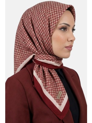 Hadiora Kadın Bordo Bej Geometrik Desen Dikişli Yazma