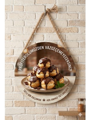 Mayeka Profiterol Temalı Pastaneler Tatlıcılar Restoranlar Için Ahşap Duvar Kapı Dekoratif Süs Tablo