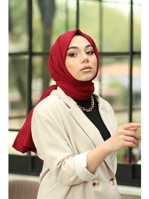 İlkim Tekstil Tesettür Pamuk Kraş Cazz Şal Modeli - Kırmızı