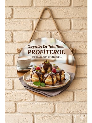 Mayeka Profiterol Temalı Pastaneler Tatlıcılar Restoranlar Için Ahşap Duvar Kapı Dekoratif Süs Tablo