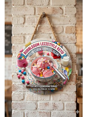 Mayeka Bubblegum Dondurma Temalı Pastaneler Tatlıcılar Dondurmacı Için Ahşap Duvar Kapı Dekoratif Süs Tablo