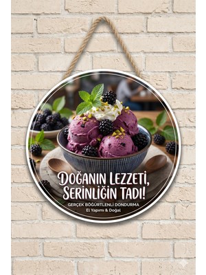 Mayeka Böğürtlenli Dondurma Temalı Pastaneler Tatlıcılar Dondurmacılar Için Ahşap Duvar Kapı Dekoratif Süs