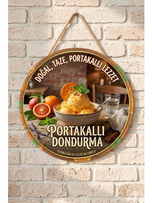 Mayeka Portakallı Dondurma Temalı Pastaneler Tatlıcılar Dondurmacılar Için Ahşap Duvar Kapı Dekoratif Süs