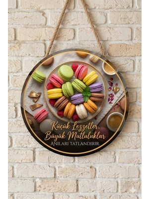 Mayeka Macaron Temalı Pastaneler Tatlıcılar Restoranlar Için Ahşap Duvar Kapı Dekoratif Süs Tablo