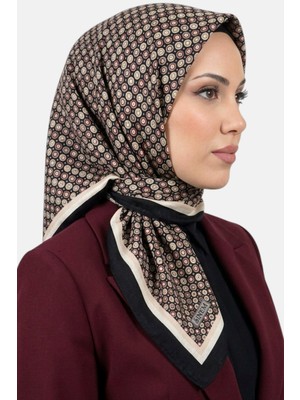 Hadiora Kadın Siyah Bej Geometrik Desen Dikişli Yazma