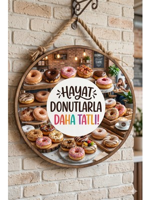 Mayeka Donut Temalı Pastaneler Tatlıcılar Restoranlar Için Ahşap Duvar Kapı Dekoratif Süs Tablo