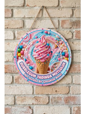 Mayeka Bubblegum Dondurma Temalı Pastaneler Tatlıcılar Dondurmacı Için Ahşap Duvar Kapı Dekoratif Süs Tablo
