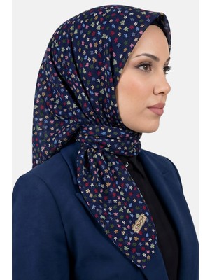 Hadiora Kadın Lacivert Çiçek Desenli Dikişli Yazma