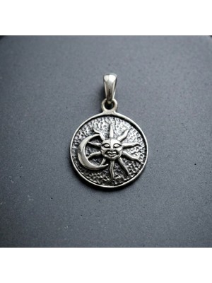 Ebrar Silver Gümüş Güneş & Ay Kolye Ucu 925 Ayar Gümüş Ay ve Güneş Figürlü Unisex Kolye Ucu