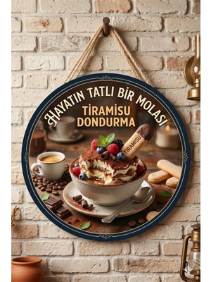 Mayeka Tiramisu Dondurma Temalı Pastaneler Tatlıcılar Dondurmacı Için Ahşap Duvar Kapı Dekoratif Süs Tablo