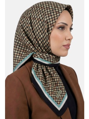 Hadiora Kadın Siyah Turkuaz Geometrik Desen Dikişli Yazma