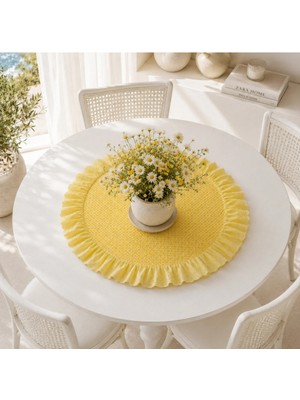 Nurgita Home Fırfırlı Fistolu Çiçekli Duck Keten Yuvarlak Masa Örtüsü & Dekoratif Örtü ( 55X55 cm Sarı )Leke Tutmaz