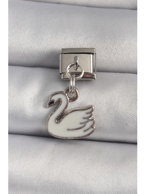 Uravas Store 316L Çelik Gümüş Renk Sallantı Beyaz Kuğu Model Nomination Charm