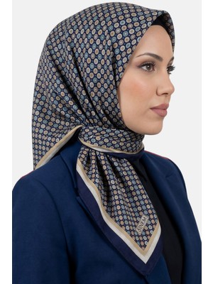 Hadiora Kadın Lacivert Ekru Geometrik Desen Dikişli Yazma